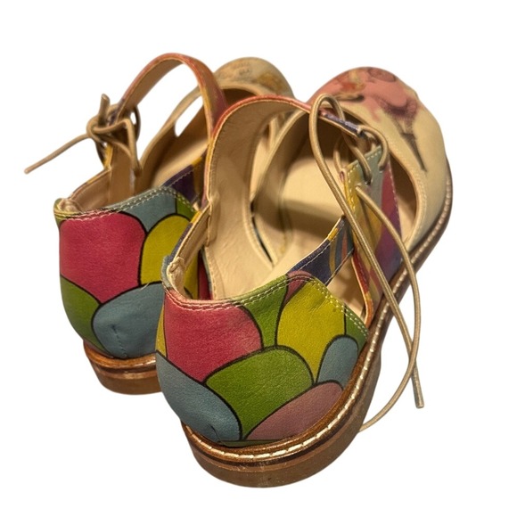 Goby Paris Illustration Leather Lace Up‎ Peep Toe Flats Multicolor EU 38 - Picture 3 of 9